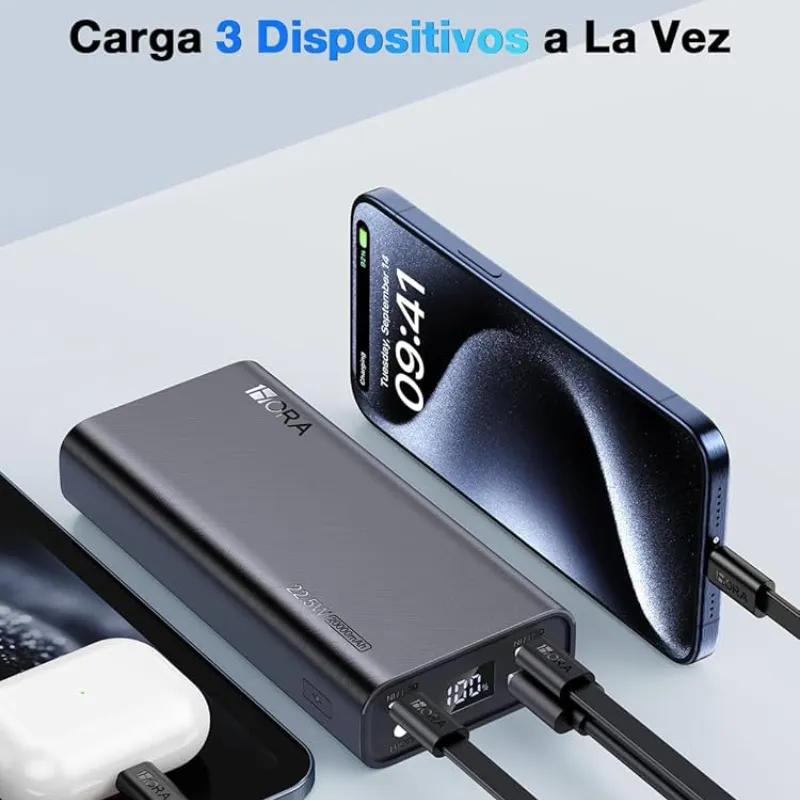 🔋 Cargador Portátil 1HORA 20000mAh, con Carga Rápida 22.5W