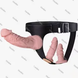 Arnés Strap-On realista con tres dildos