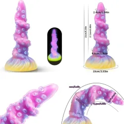 Dildo estilo tentáculo con ventosa fluorescente en la oscuridad