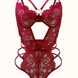 Lenceria body roja de encaje con ebilla de corazón