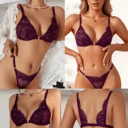 Lencería de 2 piezas de encaje morada