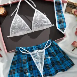 Lencería de colegiala azul 4 piezas