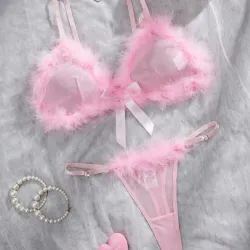 Lencería rosa de 2 piesas con lazo