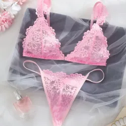 Lencería rosa de encaje 2 piesas