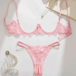 Lenceria rosa de encaje de 2 piesas