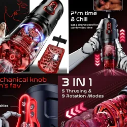 Masturbador masculino con diferentes ritmos de movimientos y rotación recargable con soporte para teléfono.