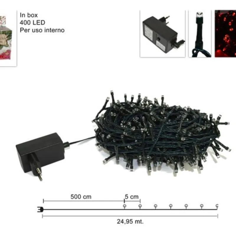 Guirnalda 400 luces led rojo para uso interior