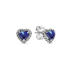 Aretes Pandora Corazon Elevado Azul
