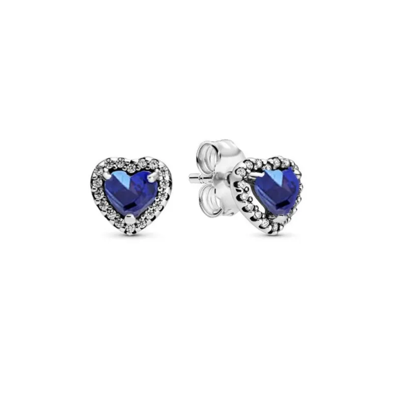 Aretes Pandora Corazon Elevado Azul