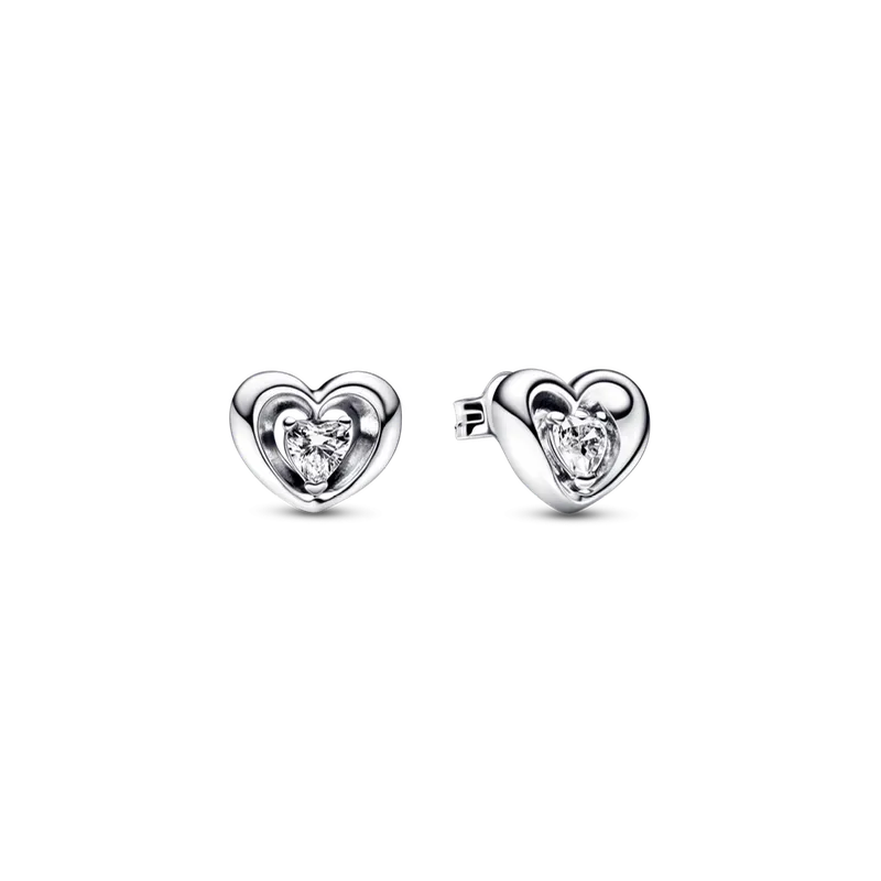 Aretes Pandora Corazón Radiante y Piedra Flotante