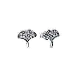 Aretes Pandora de botón con forma de hoja Ginkgo