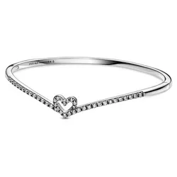 Brazalete rígido de corazón y eslabón Ondulado
