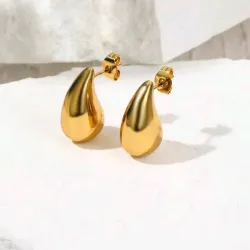 1 par de pendientes de aro de acero inoxidable chapado en oro minimalista y sólido en forma de lágrima, livianos y de lujo, para bodas, fiestas y uso diario