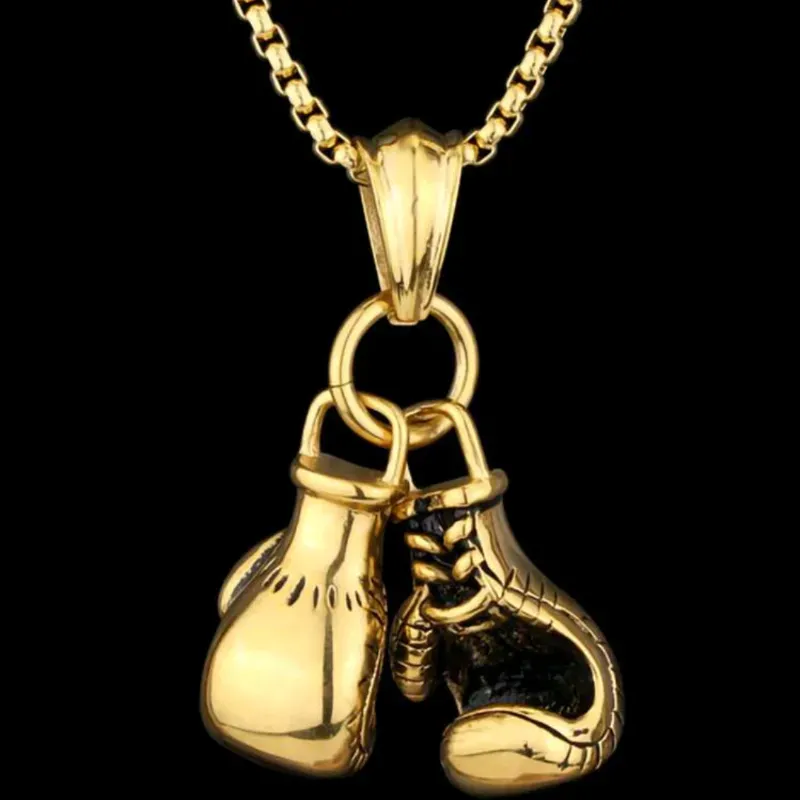 1 pieza Colgante de collar de acero de titanio con diseño de guante de boxeo, collar de acero inoxidable de estilo hip-hop para hombres