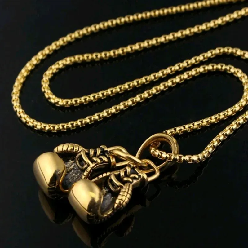 1 pieza Colgante de collar de acero de titanio con diseño de guante de boxeo, collar de acero inoxidable de estilo hip-hop para hombres