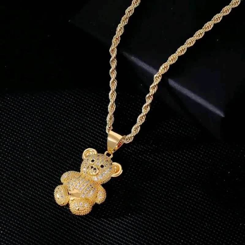 1 Pieza Collar Colgante Con Oso Dorado De Cobre De Moda Con Zirconia Cúbica