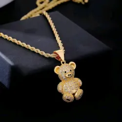 1 Pieza Collar Colgante Con Oso Dorado De Cobre De Moda Con Zirconia Cúbica