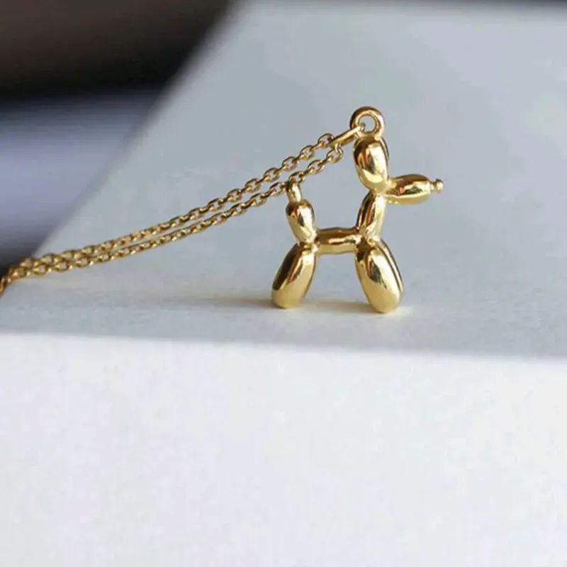 1 pieza Collar con dije de perro globo de acero inoxidable de moda, regalo navideño para niñas