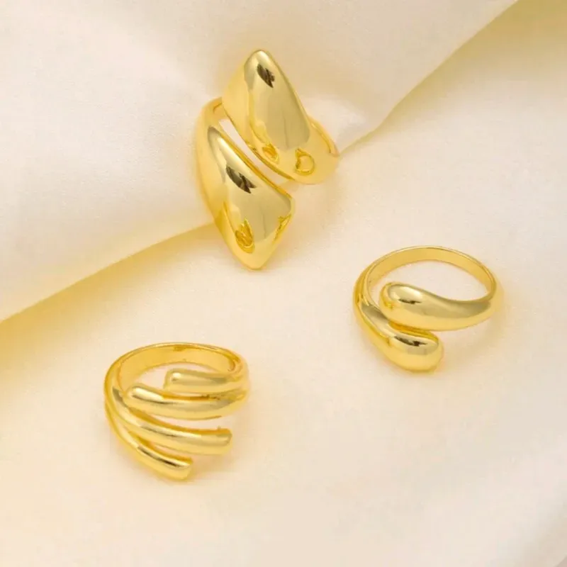 3 piezas Anillos de acero inoxidable de moda con diseño geométrico de gota de agua para mujeres, adecuado para fiesta, reunión, uso diario, joyería color oro