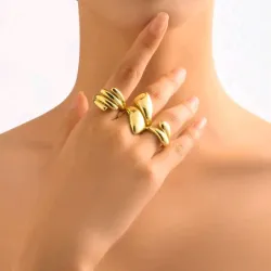 3 piezas Anillos de acero inoxidable de moda con diseño geométrico de gota de agua para mujeres, adecuado para fiesta, reunión, uso diario, joyería color oro