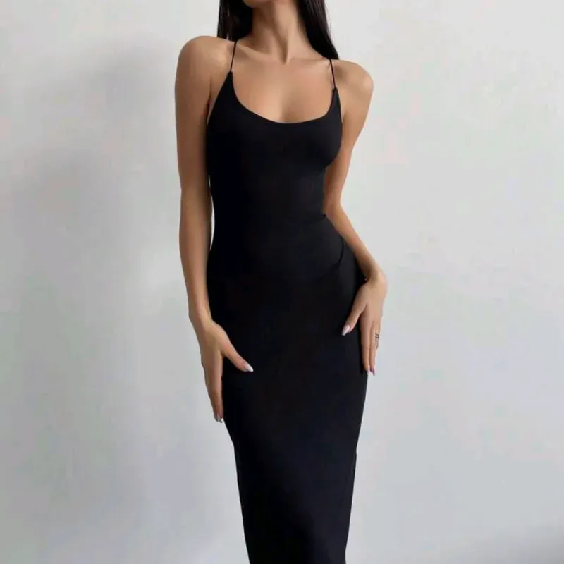 Aloruh Vestido Midi Sencillo Y Sexy Para Mujer Con Espalda Descubierta Y Aberturas Laterales Con Tirantes