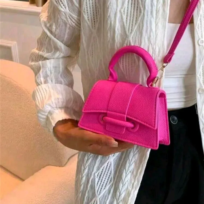 Bolsa pequeña cuadrada de un solo compartimento con cordón y hebilla de bloqueo a la moda, para uso casual, de mano o cruzada