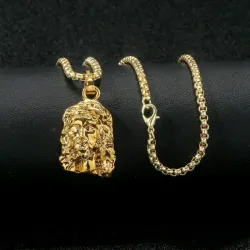 Collar De Hueso Con Colgante De Cabeza De Jesús 3d Neutral, Figura Masculina Dorada, Etiqueta De Hip-hop, Estilo Europeo Y Americano, 1 Ud.