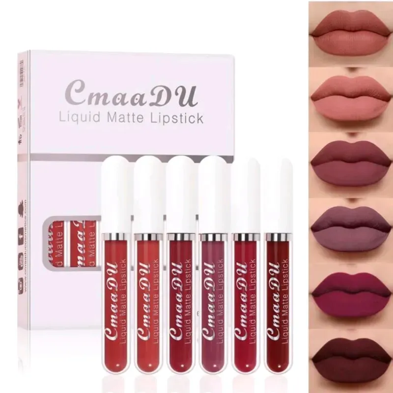  lápiz labial líquido de larga duración, juego de maquillaje de labios de color suave