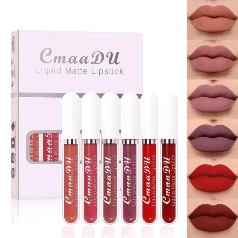  lápiz labial líquido de larga duración, juego de maquillaje de labios de color suave