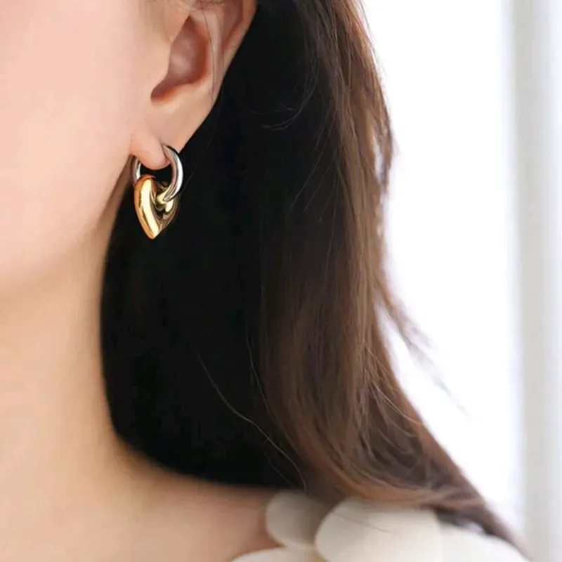 Pendientes clásicos retro desmontables con corazón para mujeres, colgante con forma de corazón simple y de moda de acero inoxidable que no se descolora, clips de oreja de color bloque, joyería de San Valentín, para mamá, madre, Día de la Madre, regalo