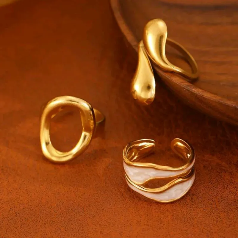 Piezas Anillo hueco con forma de lágrima de acero inoxidable liso, adecuado para uso diario para mujeres