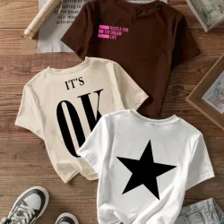 SHEIN EZwear camisetas ajustadas de mujer de manga corta y cuello redondo con estampado de calavera, flores de cerezo, cráneo occidental y hibisco, adecuadas para el verano