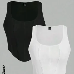 SHEIN EZwear  Parte superior tipo tank slim fit casual con bajo asimétrico en negro y blanco, adecuado para el verano