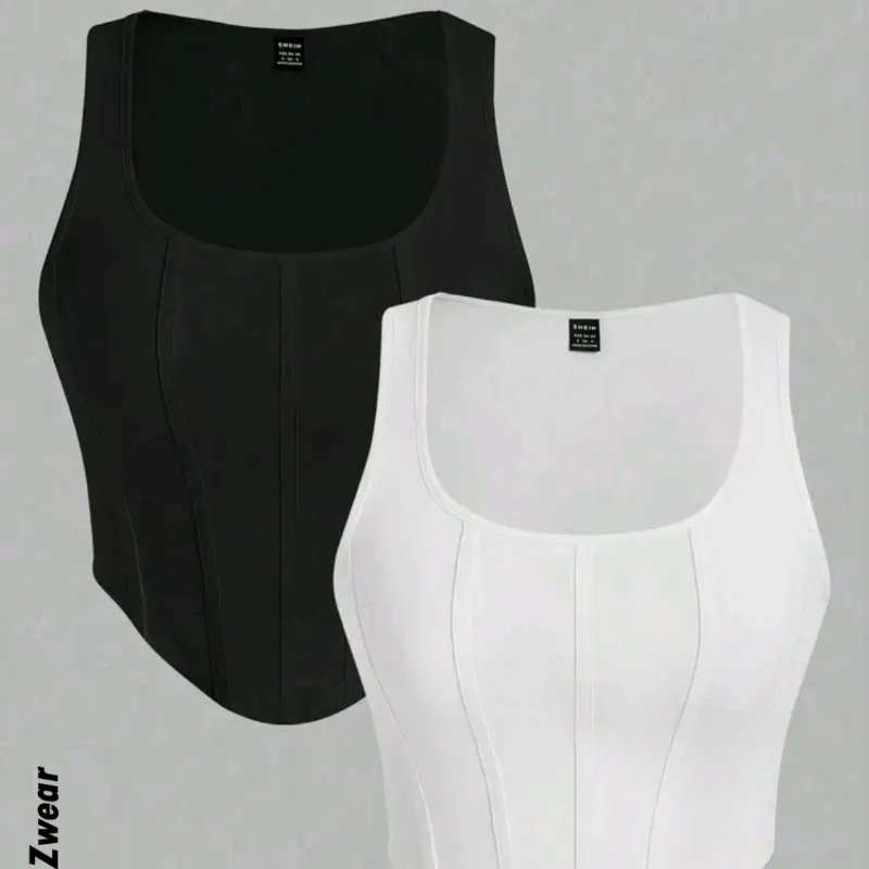SHEIN EZwear  Parte superior tipo tank slim fit casual con bajo asimétrico en negro y blanco, adecuado para el verano