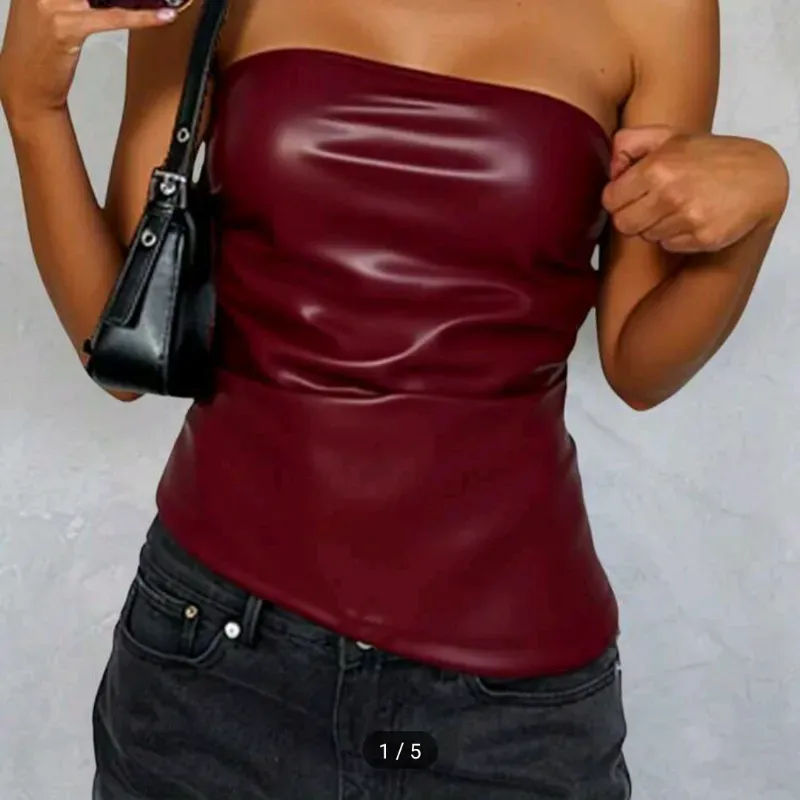 Siren Gaze Top de tubo de mujer color rojo burdeos, con plisado y bajo asimétrico, apto para salir y fiestas, top navideño