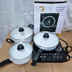 Juego de inducción,fogón con sus 3 vasijas