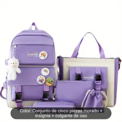 Mochila violeta y blanca de 5 piezas (ID 222)