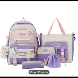 Mochila violeta y rosa de 5 piezas (ID 218)