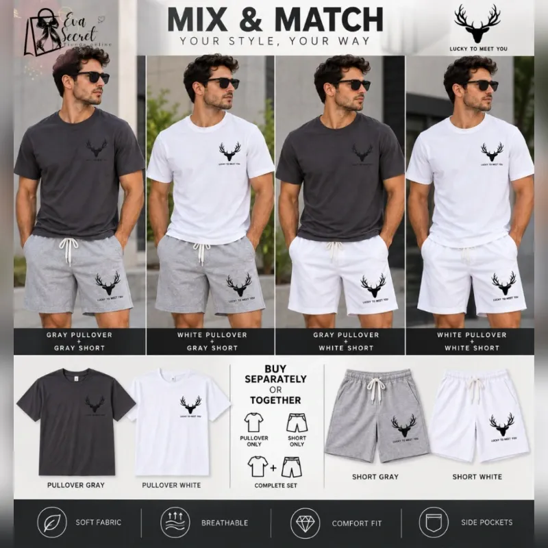 Conjunto de short y pullover hombre blanco Talla M