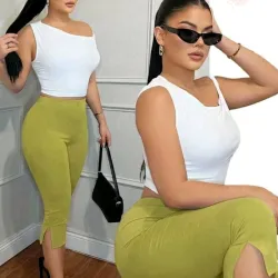 Conjunto licra blanco y verde talla M