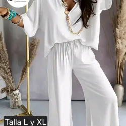Conjunto pantalón y blusa blanco talla XL
