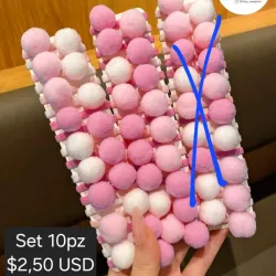 Set 10 piezas felpas pompones rosados