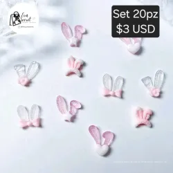 Set 20pz joyas de orejas de conejo para uñas