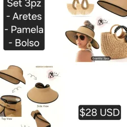 Set 3pz bolso,aretes,pamela