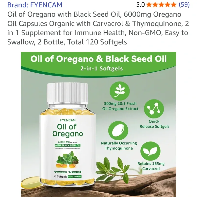 Suplemento alimenticio de aceite de Orégano