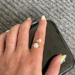 Anillos ajustables doble perlas blancas