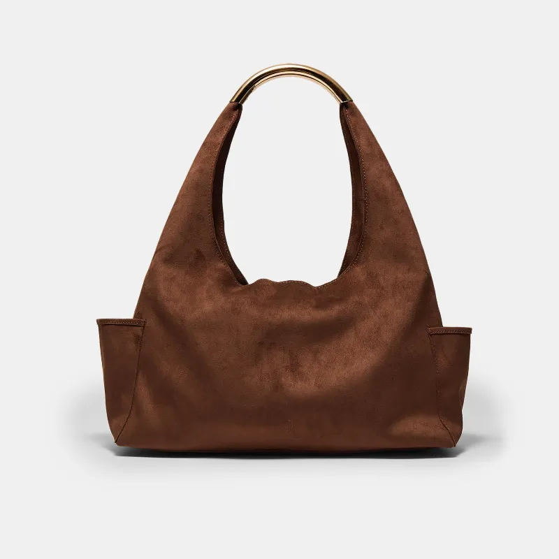 Bolso de Hombro Asa Metálica Efecto Ante