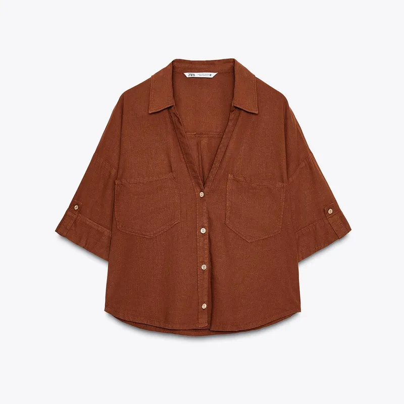 Camisa Cropped con Lino