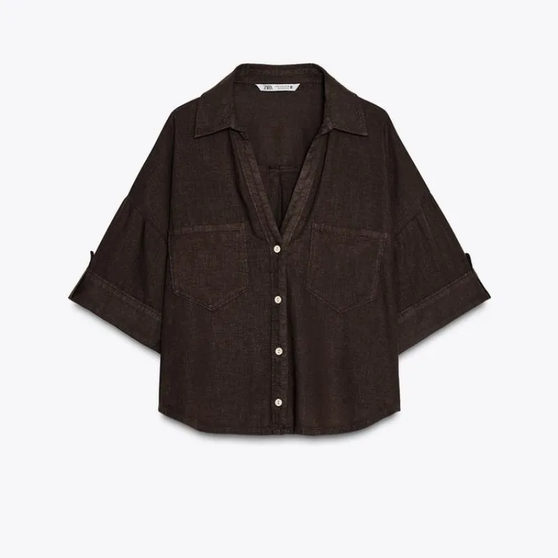 Camisa Cropped con Lino