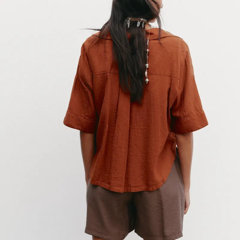 Camisa Cropped con Lino